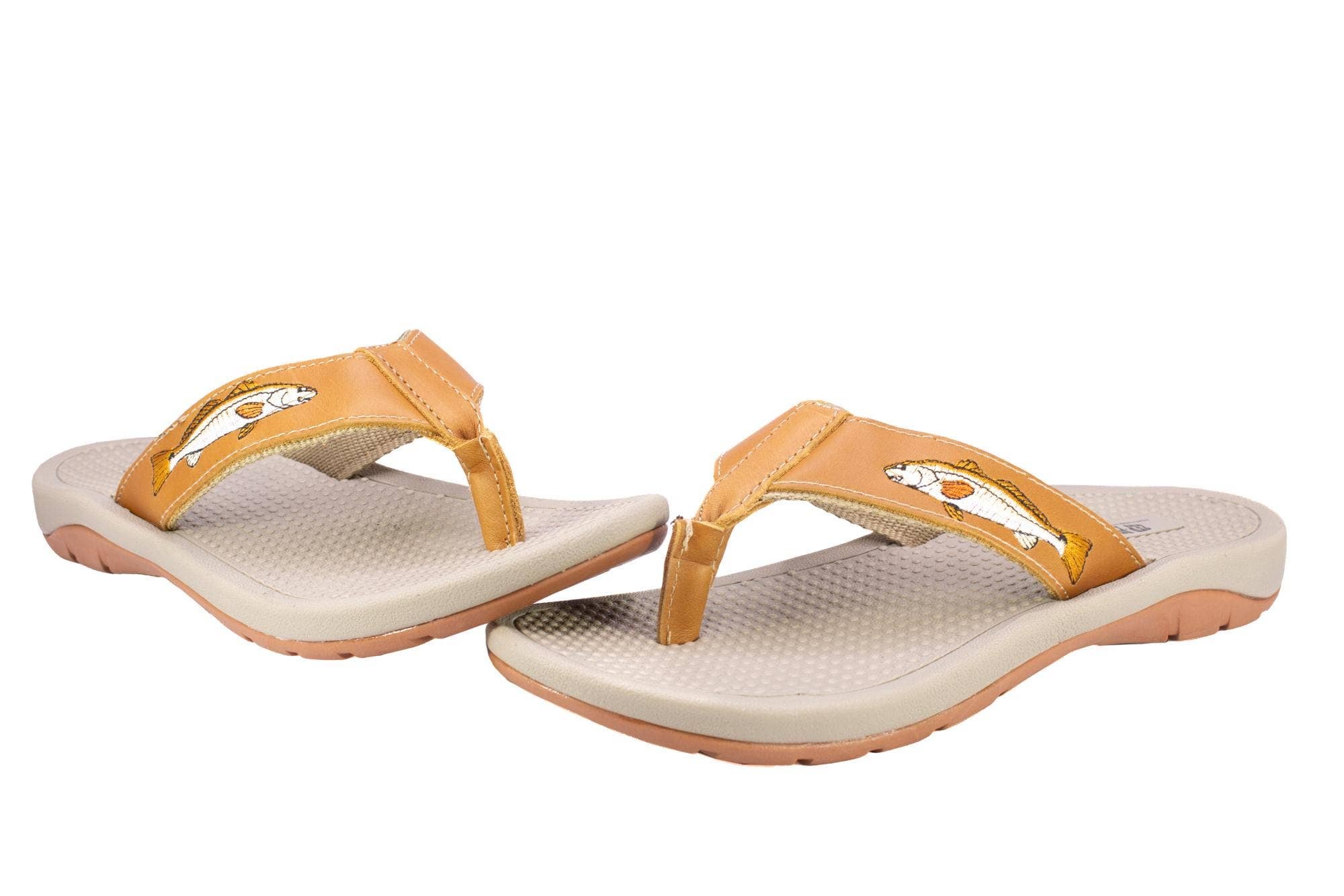 Zep-Pro - Wholesale Flip Flops - Men's - Redfish Men's Fishing Tan Leather Embroidered Fishing Sandal3