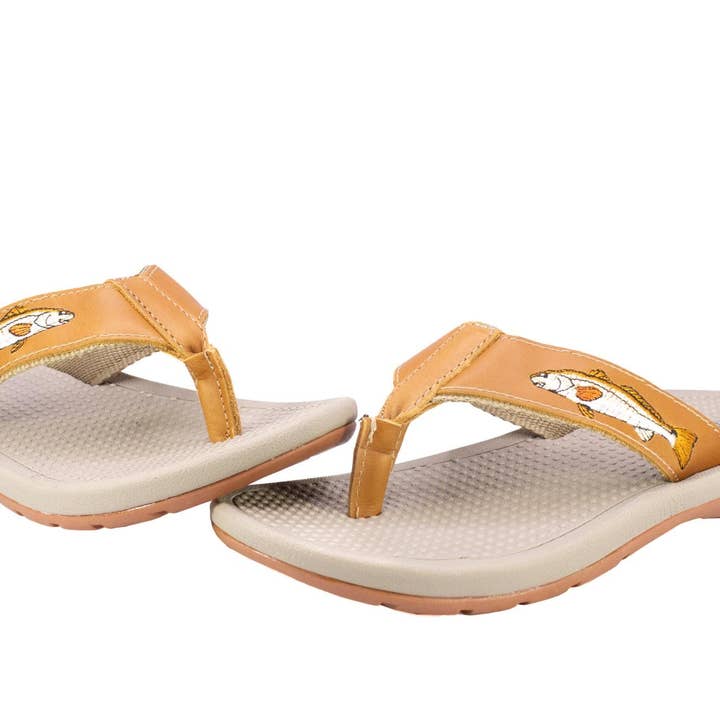 Zep-Pro - Wholesale Flip Flops - Men's - Redfish Men's Fishing Tan Leather Embroidered Fishing Sandal3