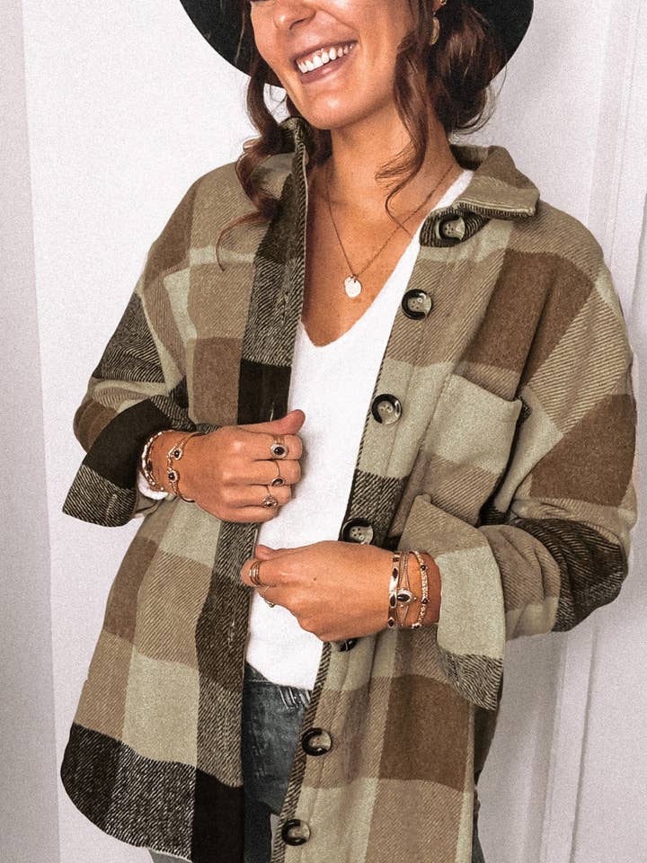 XC1359 Plaid Flannel Shacket Jacket Women for wholesale by UNISHE