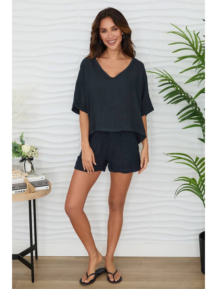 MILIO MILANO - Wholesale Shorts - Women's - WAISTBAND LINEN SHORTS WITH POCKET (155044/14592)14