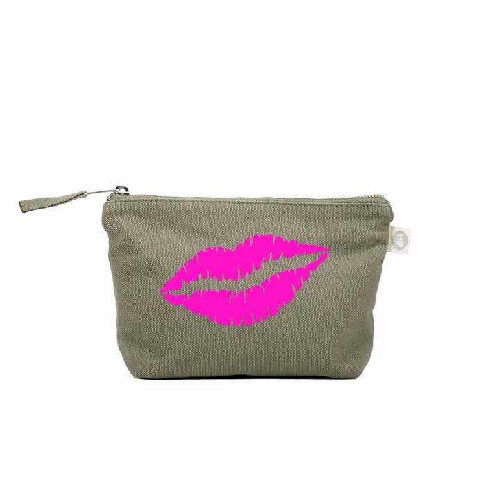 Trousse de maquillage Olive - Pink Lips pour la vente par Quilted Koala