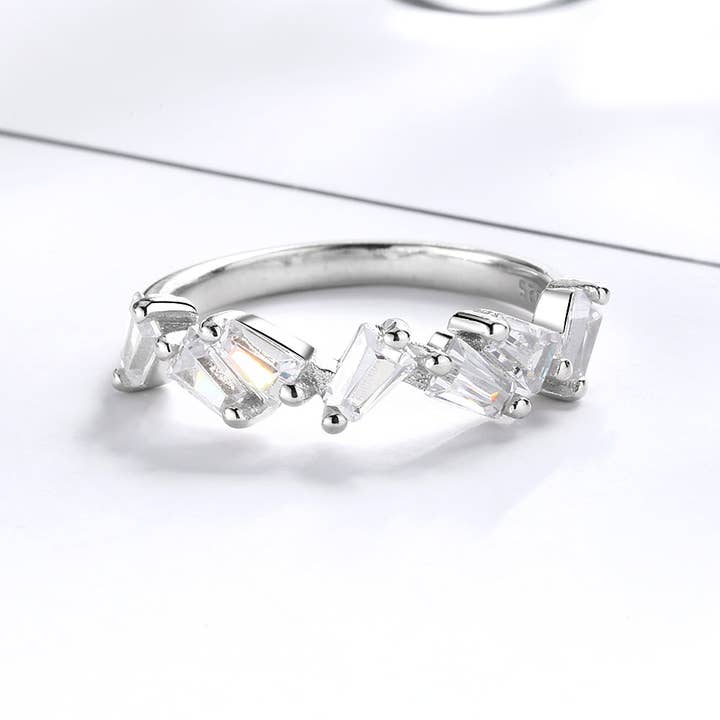 Sterling Silver Slanted Baguette Ring with crystals from Swarovski for wholesale by Amy and Annette