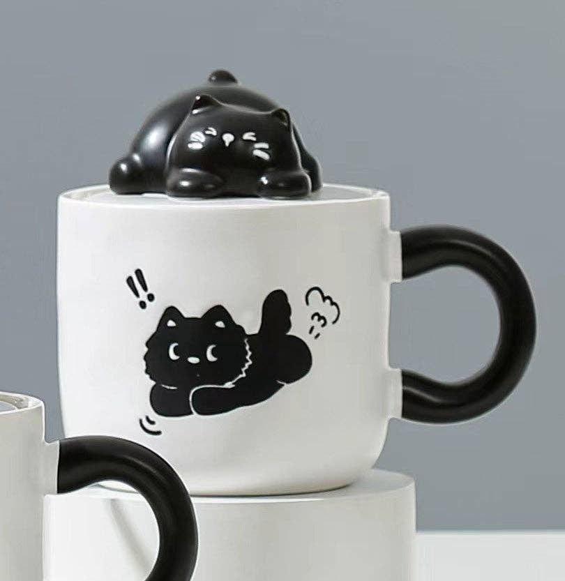 Urban Tokyo - Wholesale Coffee Mug - Black Cat 13oz Mug With Lid and Spoon (10/30)5