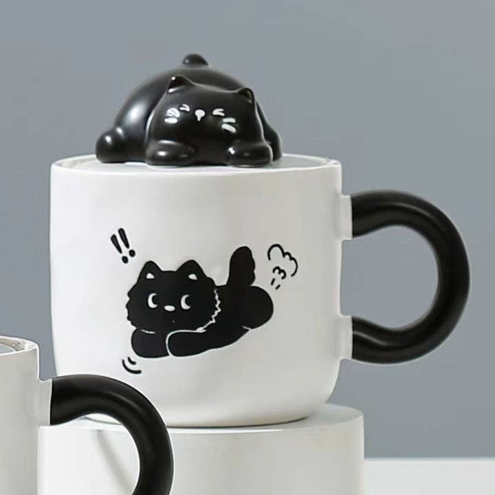 Urban Tokyo - Wholesale Coffee Mug - Black Cat 13oz Mug With Lid and Spoon (10/30)5