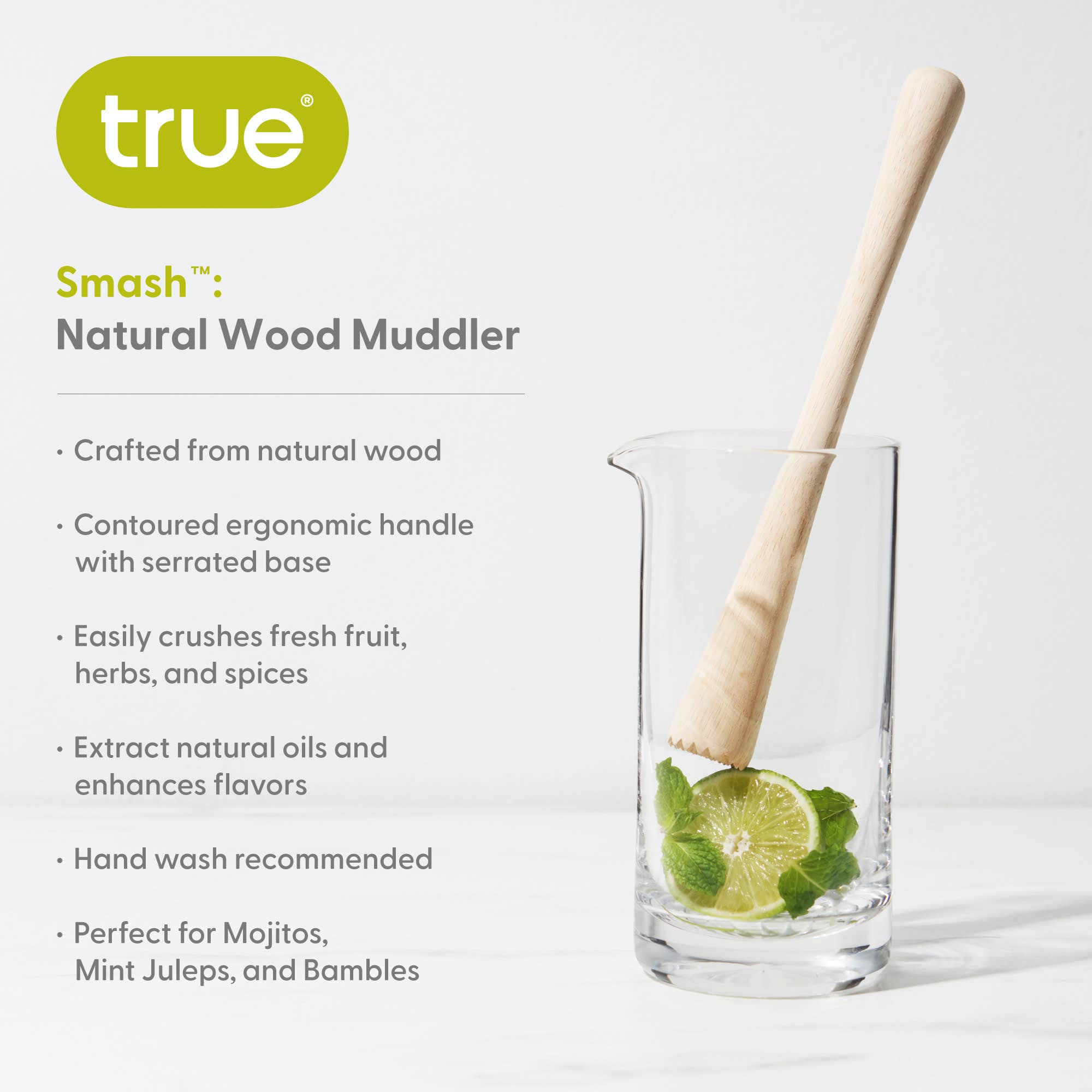 TRUE - Wholesale Muddler - Smash Natural Wood Muddler with Serrated Base4