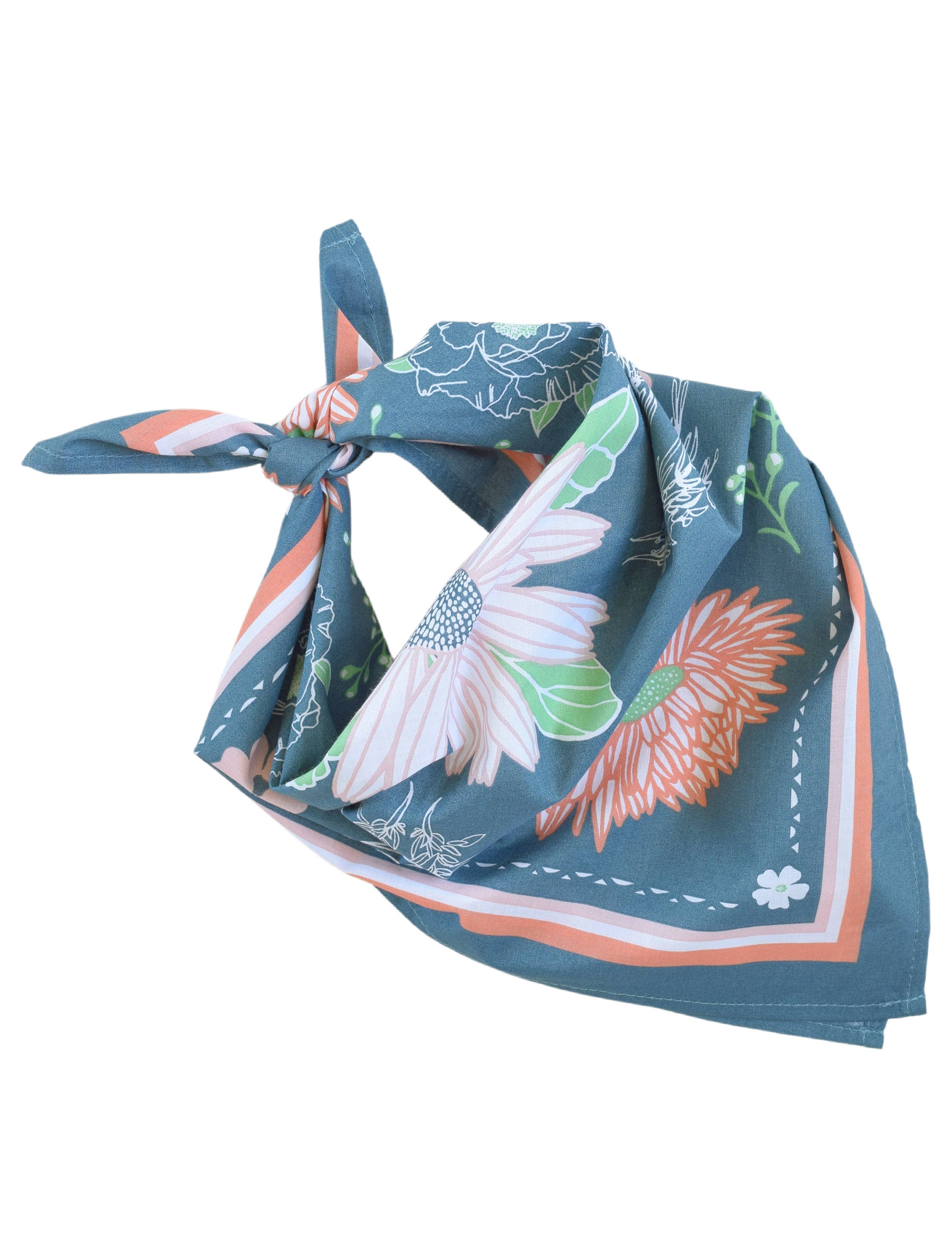 Hearth and Harrow - Wholesale Bandana - Unisex - Calendula Blossom Bandana - 100% Cotton - Hand Printed Blue1