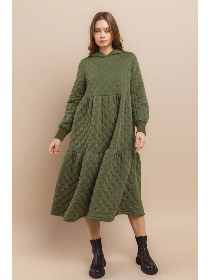 Ces Femme USA - Wholesale Dress - Women's - DC51612SA / Quilted Maxi Dress with Hoodie