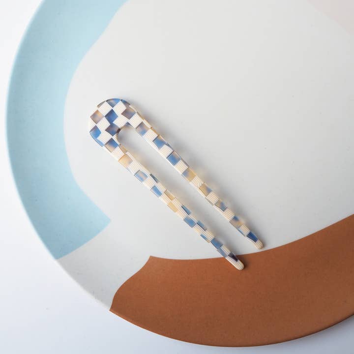 Custom Made - Wholesale Hair Pin - Ocean Checker Acetate Resin French Hair Pin5