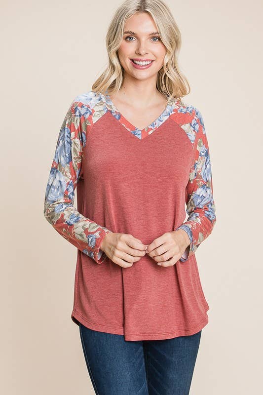 Ferrugem Top de mangas estampadas florais ETK-8543 para venda a revendedores na Faire2