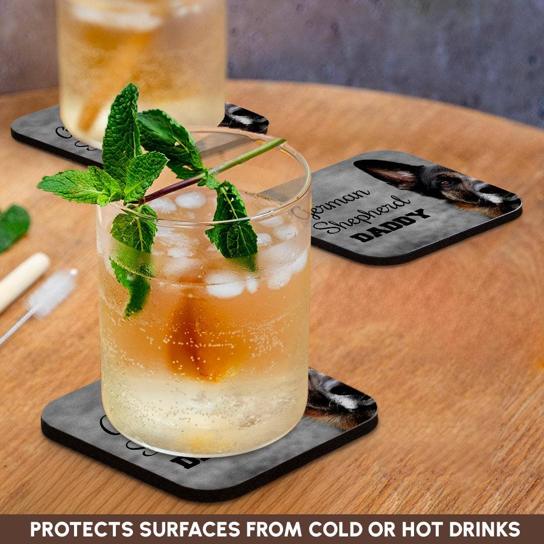 3dRose – Base de copos por atacado – 3dRose, Foto de um Pastor Alemão com "German Shepherd Daddy" em preto., Base para copos9