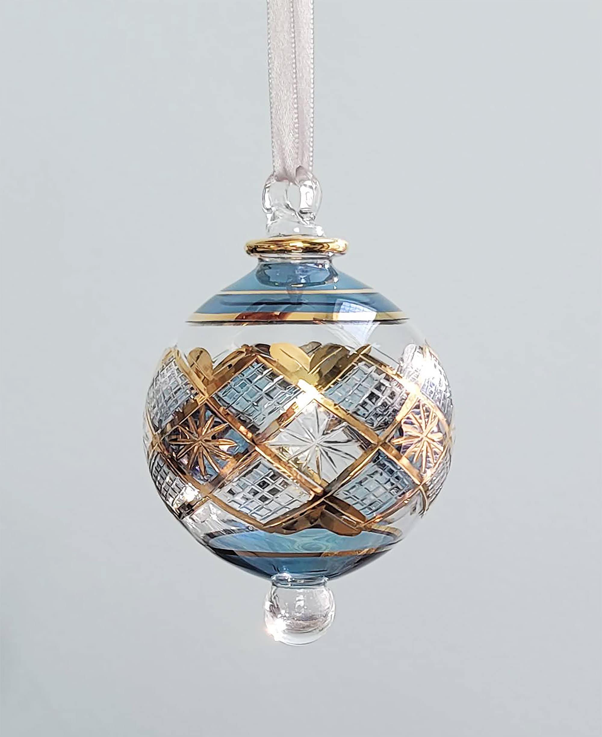 Arabazaar Gallery LLC - Wholesale Ornament - Large Crystal Globe w/ Hand Painted Geometric Design - Egyptian Hand Blown Glass Ornament