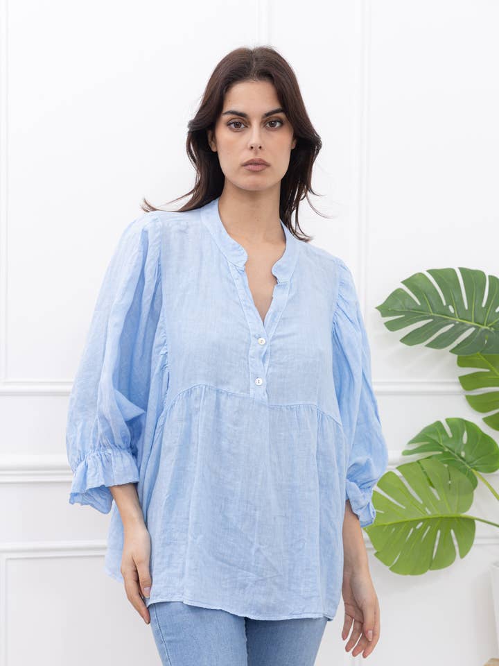 Happy look - Wholesale Blouse - Dames - Linnen blouse met pofmouwen 1