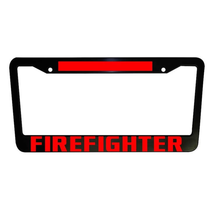 Firefighter Thin Red Line Car License Plate Frame, Car Decor for Proud Firefighter, Black Plastic, Aluminum, Truck Decor, Car Accessories for wholesale by MonkeyFeetGraphics