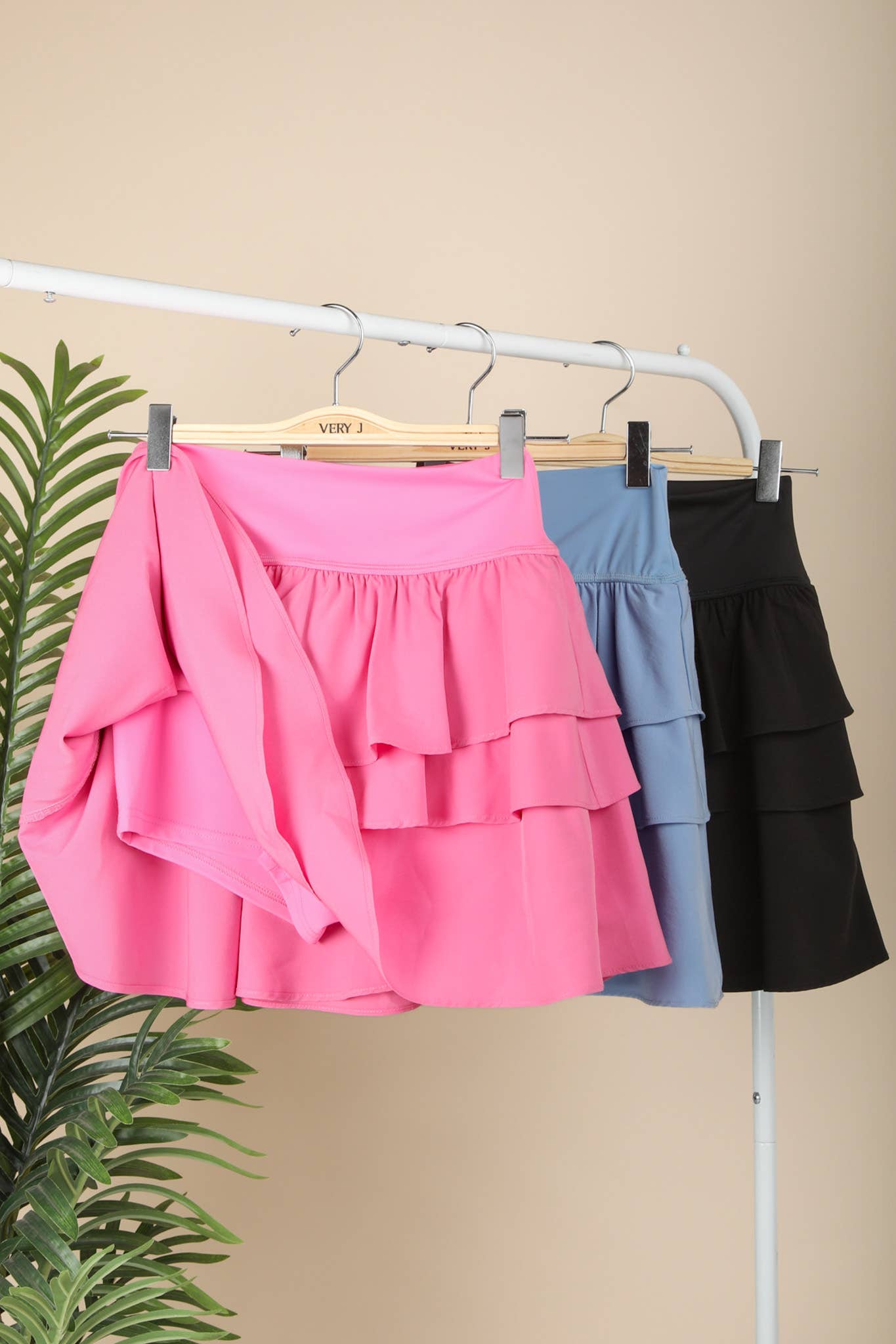 VERY J - Wholesale Athletic Skirt - Women's - NS50131-Riffled Tiered Layers Activewear Skirt with shorts12