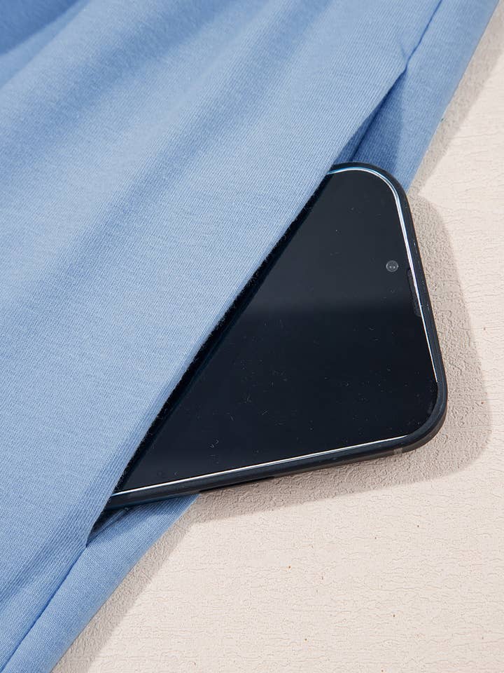 Sky Blue Solid Color Pocketed Raw Edge Babydoll Dress for wholesale on Faire12