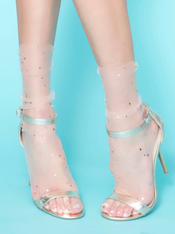 Chaussettes Invisibles Tulle Lune et Star pour la vente par High Heel Jungle
