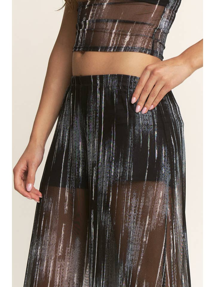 YNEZ - Wholesale Pants - Women's - Vibrant Stripe Print Sheer Wide Leg Cocktail Going Out Pant37