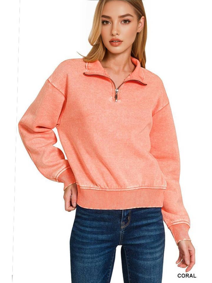 42POPS - Wholesale Sweatshirt - Women's - `.0806 Washed Fleece Half Zip Pullover SI-2493010