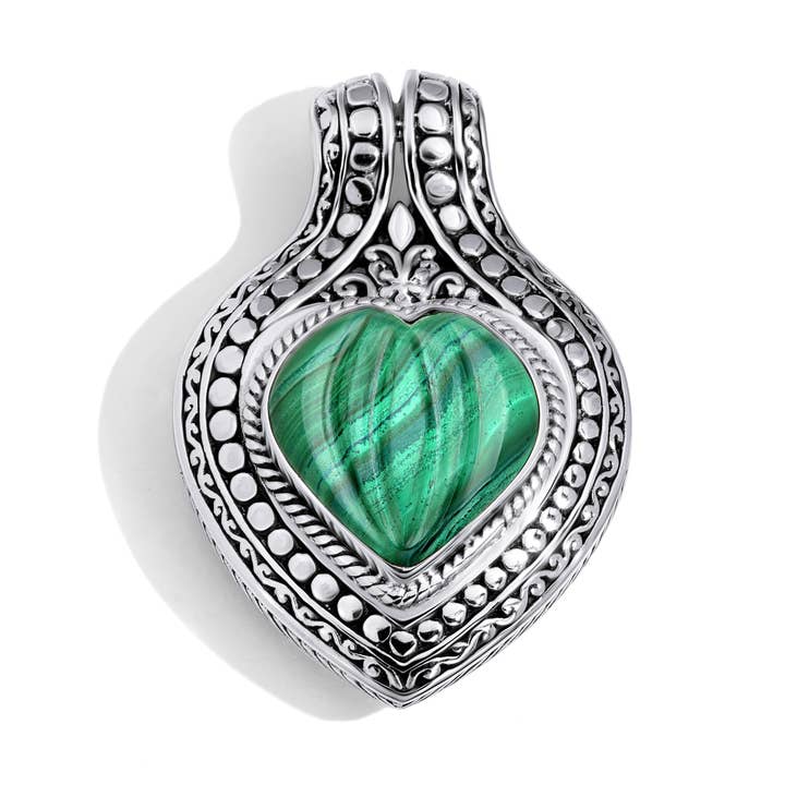 Romantische Bali Sterling Zilveren Malachiet Hart Hanger voor wholesale door Damai Designs