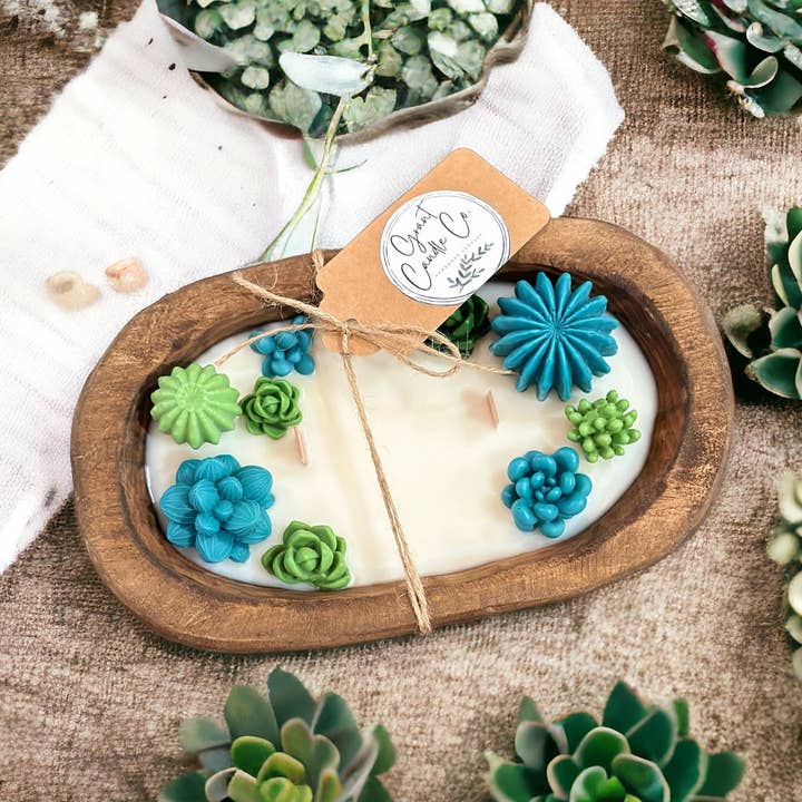 Succulent Dough Bowl Soy Candle- Baja Cactus or Blue Agave & Melon for wholesale by Grant Candle Co.