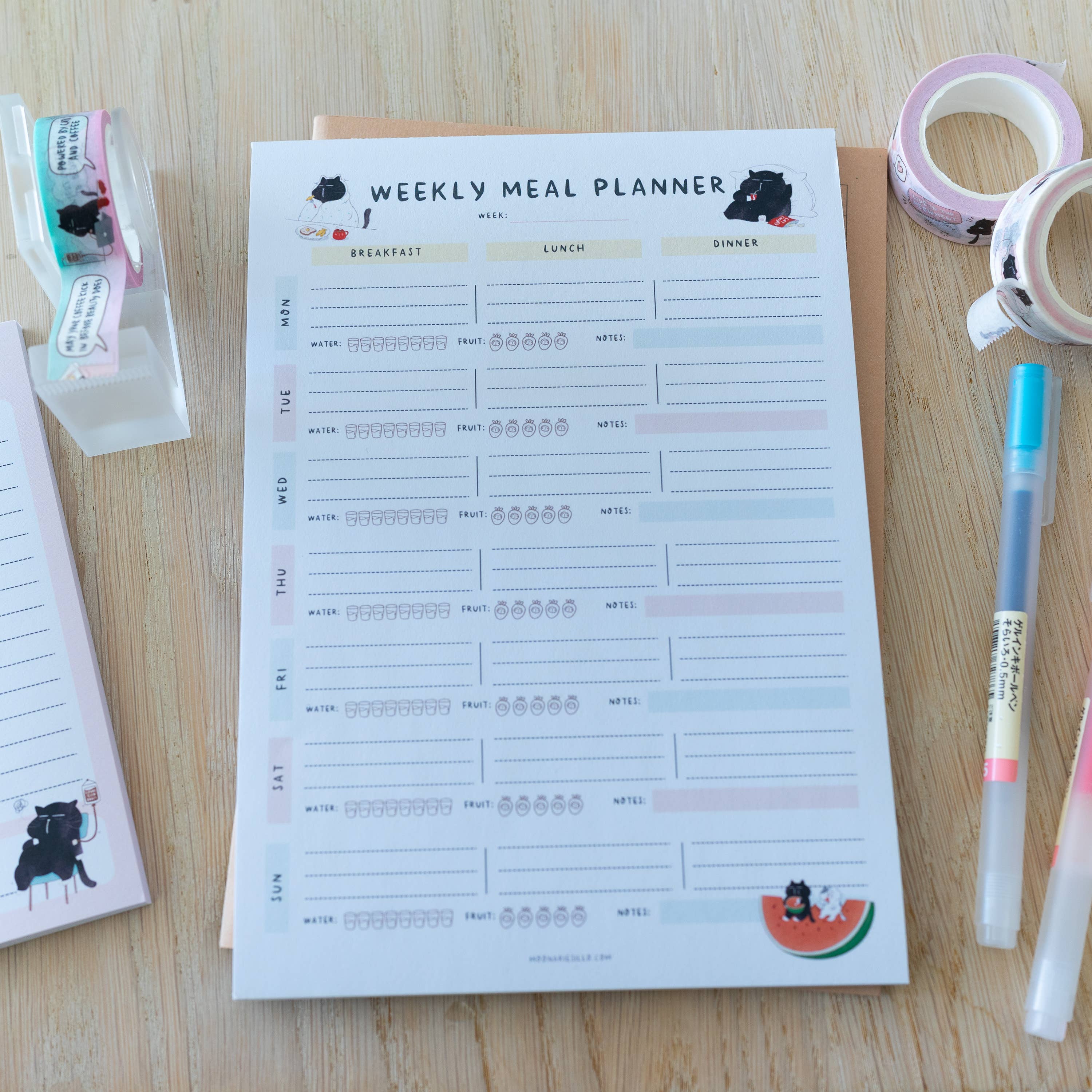 Moonaries illo - Wholesale Planner - Black cat weekly meal planner A5 size, 50 pages2