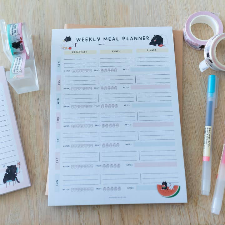 Moonaries illo - Wholesale Planner - Black cat weekly meal planner A5 size, 50 pages2