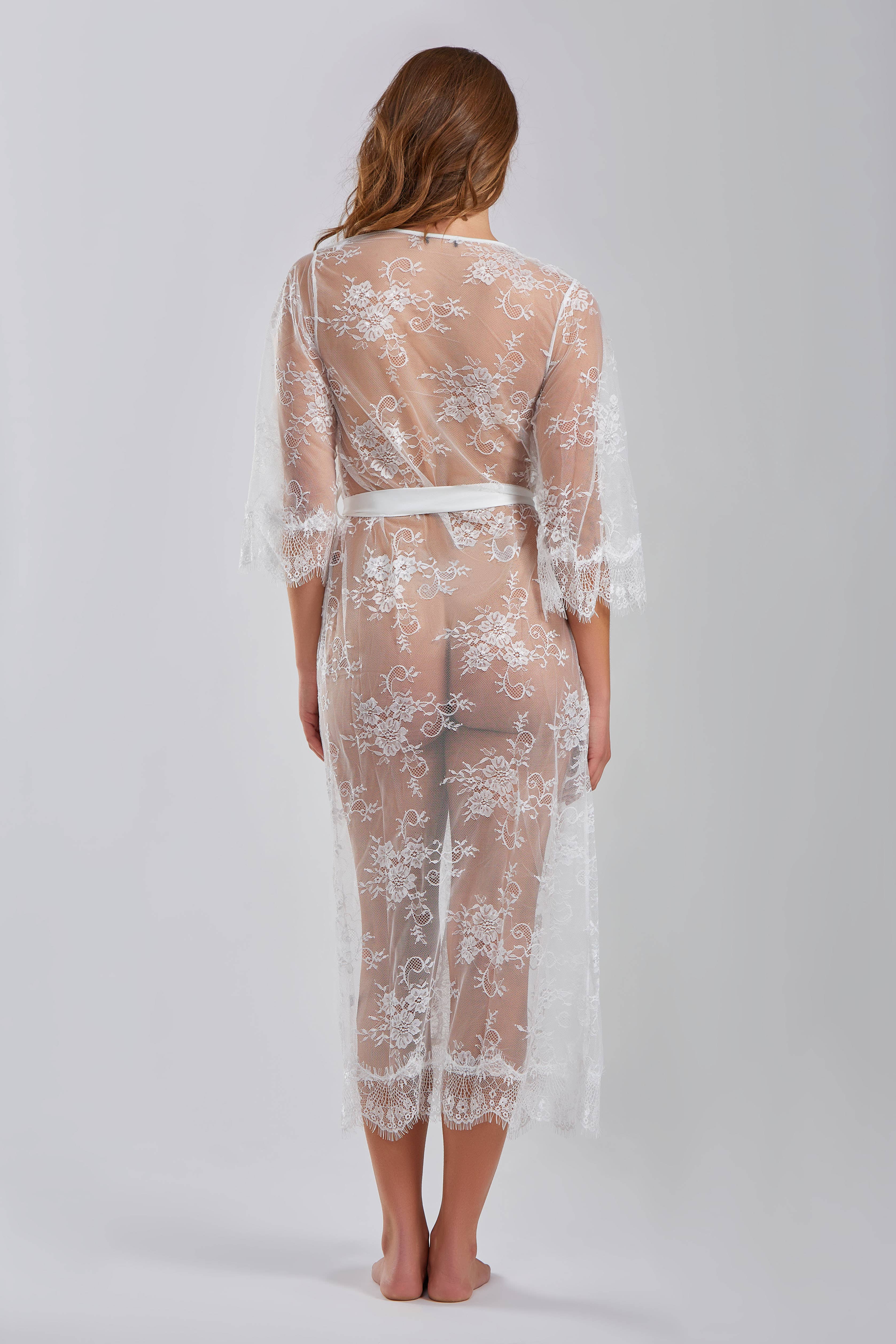 Hvid Jasmine Plus Size Blød Blonde Lingeri Lang Morgenkåbe for engroshandel på Faire1