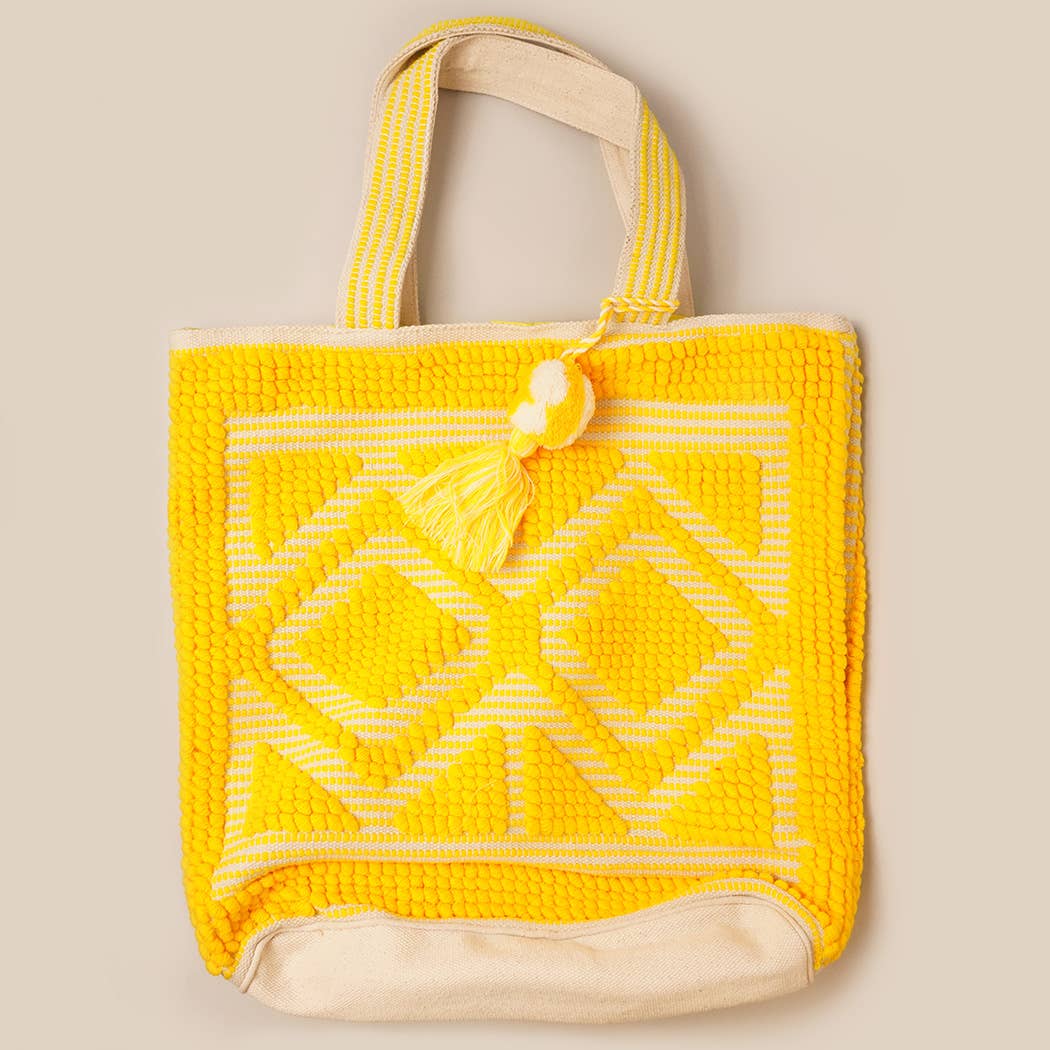 Fashion City - Vente Tote bag – femme - Sac cabas bohème tissé avec pompons et franges13