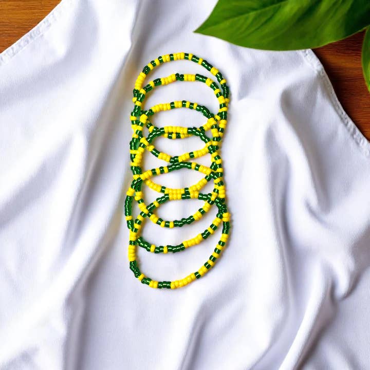 Fish Towne Designs, LLC - Wholesale Beaded Bracelet - Green and Yellow Game Day Seed Bead Bracelet Stack3