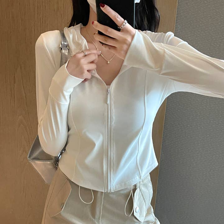 SALINA TRADING INC - Wholesale Hoodie – Women's - Women Casual Solid Color Polyester Zipper Hoodies Jacket6