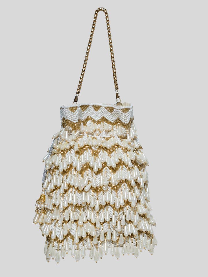 Nesavaali Luxury Handcrafted Hoor All Pearl Potli for wholesale by Nesavaali Ltd