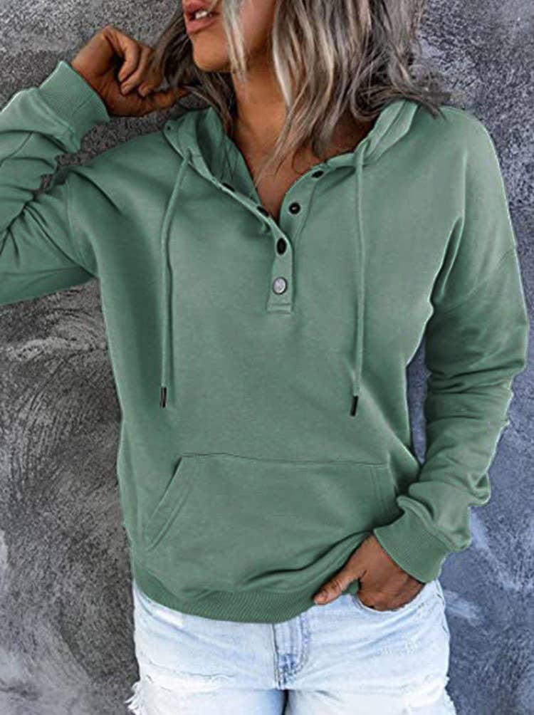 HIDDENBRAND - Wholesale Hoodie - Women's - Large Pockets Half Buttoned Hooded Sweatshirt19
