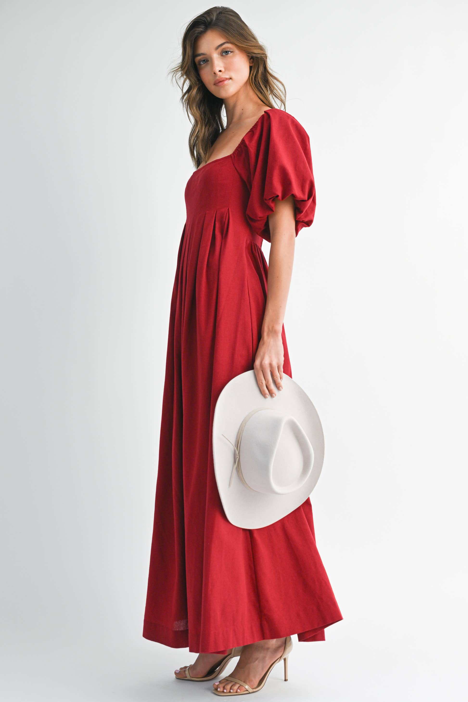 Endless Blu - Wholesale Dress - Women's - ND0084  Square Neck Puff-Sleeve Maxi Dress8