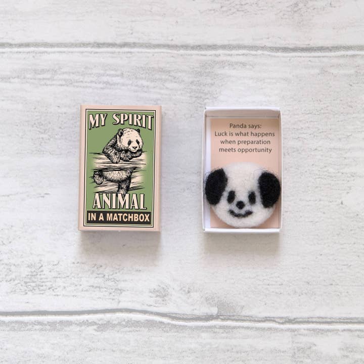 Marvling Bros Ltd - Wholesale Keepsake Coin/Token - Wool Felt Panda Spirit Animal In A Matchbox