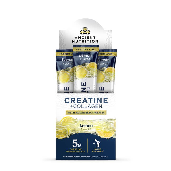 Creatine + Collagen + Electrolytes Stick Packs | Powder Lemon (14 Servings) for wholesale by Ancient Nutrition