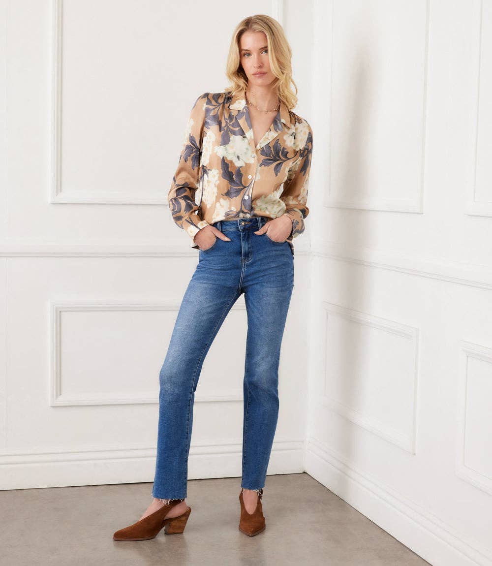 Print Long Sleeve Satin Button-Up Shirt for wholesale on Faire