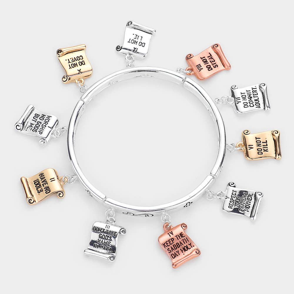 Sensibling Corp. - Wholesale Charm/Dangle Bracelet - 10 Commandments Message Charm Around Stretch Bracelet1