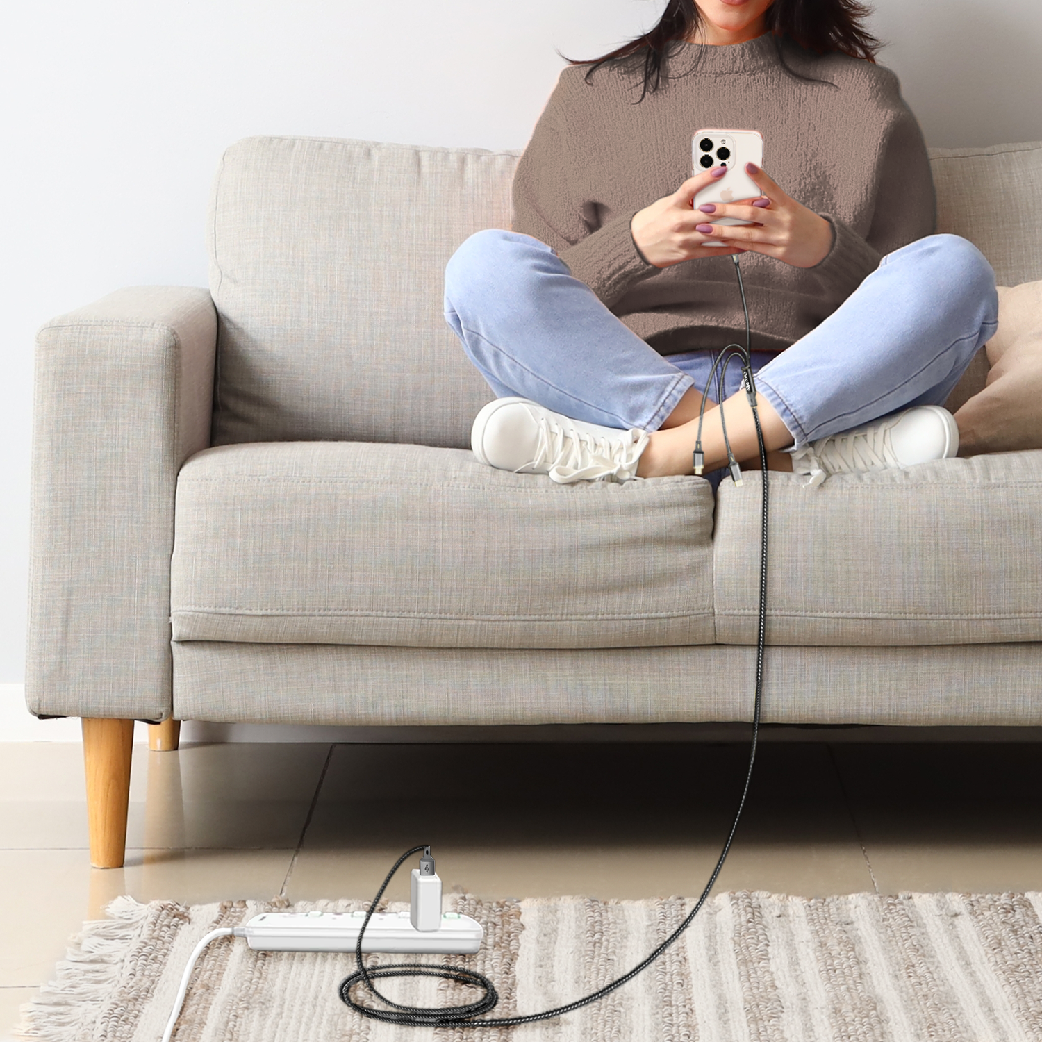 Ellie Rose - Wholesale Charging Cable - 3-in-1 Charging Cable 10 Ft Nylon - Black (USB A)6