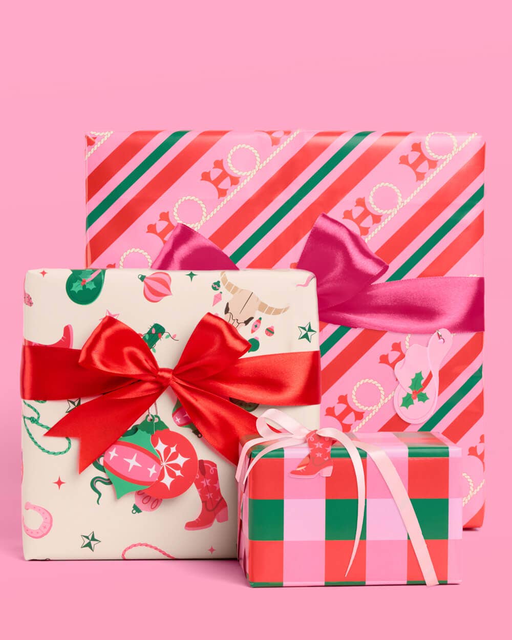 xo, Fetti - Wholesale Flat Wrap - Western Wrapping Paper Set - 12 sheets + 16 tags, Christmas Gifting5