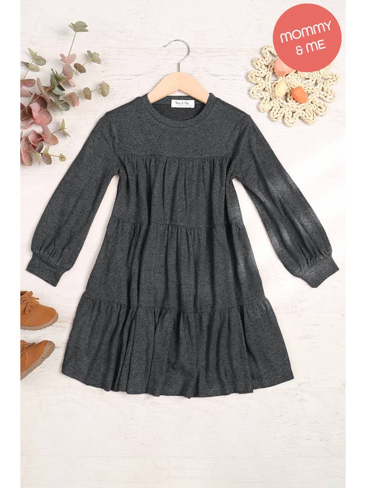 You & Me - Wholesale Dress - Kids - YMD10064TKV-KIDS PUFF LONG SLEEVE TIERED HACCI BRUSHED DRESS11
