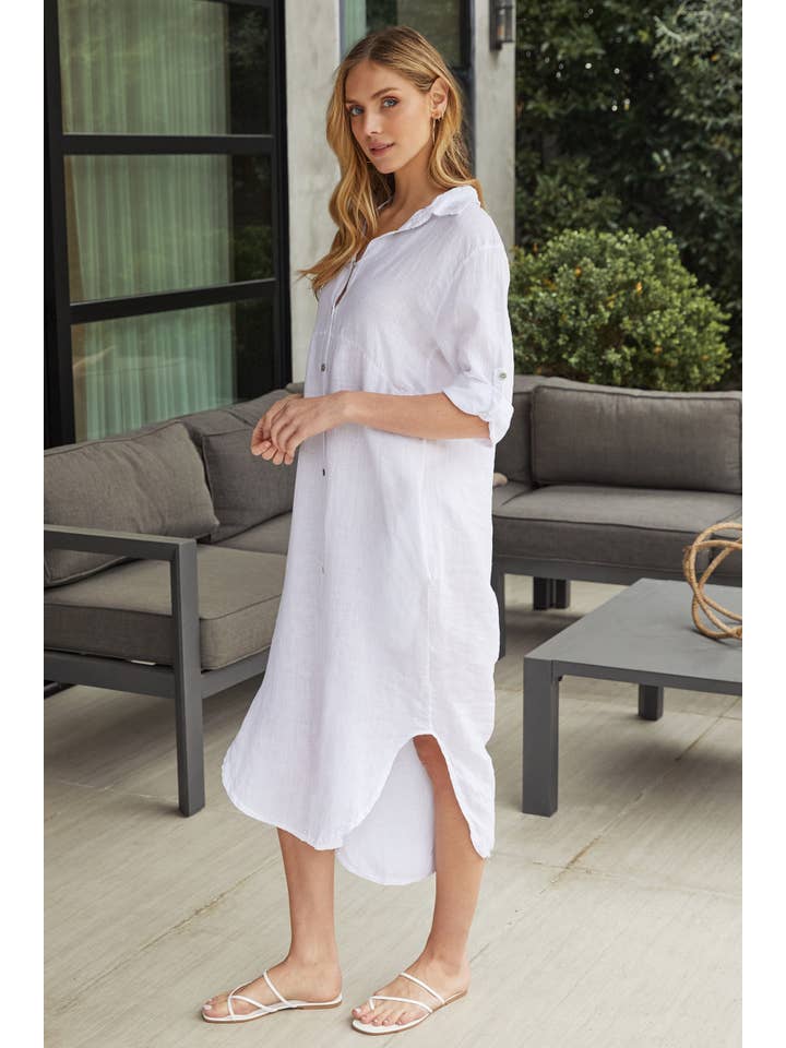 MILIO MILANO - Wholesale Dress - Women's - SOLID MIDI-LENGTH LINEN DRESS (18929/60601-SOLID)