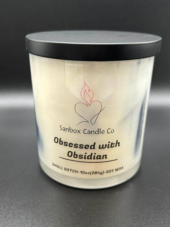 Obsessed with Obsidian 10 ounce Soy Candle for wholesale by Sanbox Candle Co