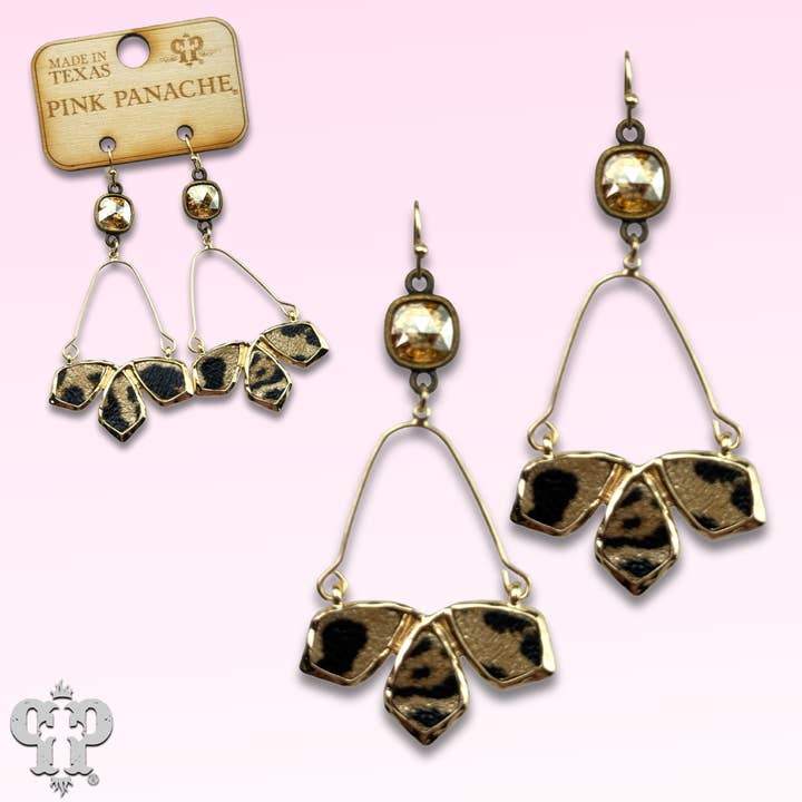 Leopard print swing earring with Austrian crystal for wholesale by Pink Panache Brands