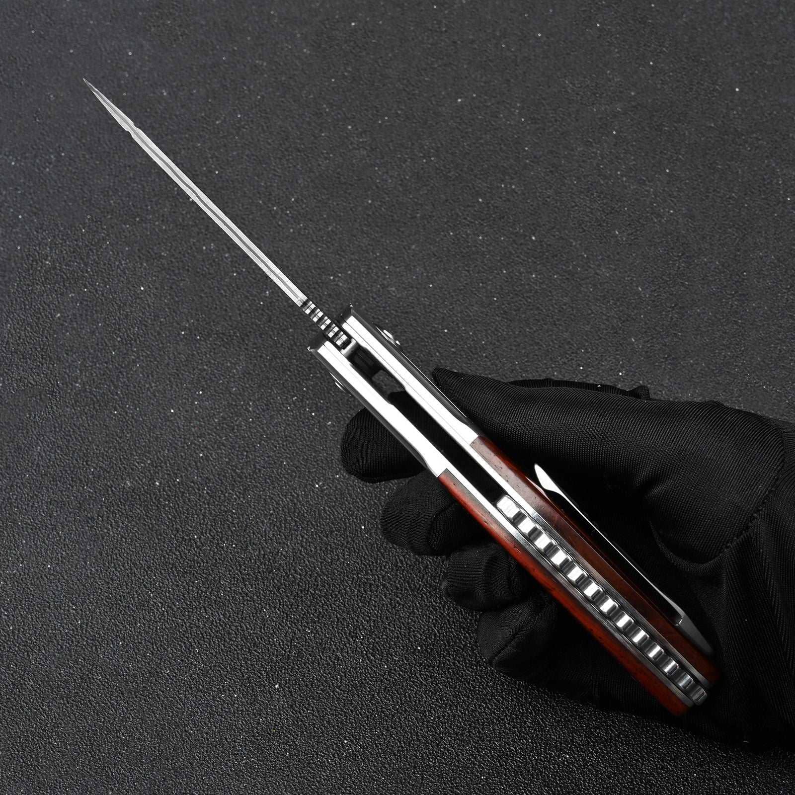 Shokunin USA - Wholesale Pocket Knife/Holder - Ironbark VG10 Damascus Knife With Red Sandalwood Handle2