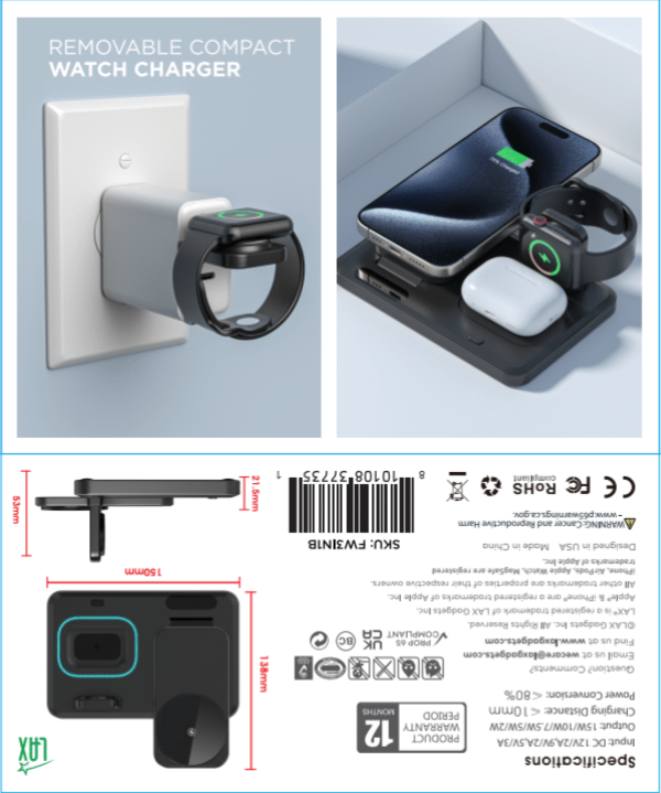 LAX Gadgets - Wholesale Charger - Flat Folding 3-in-1 Fast Wireless Charger -Retail Packaging28
