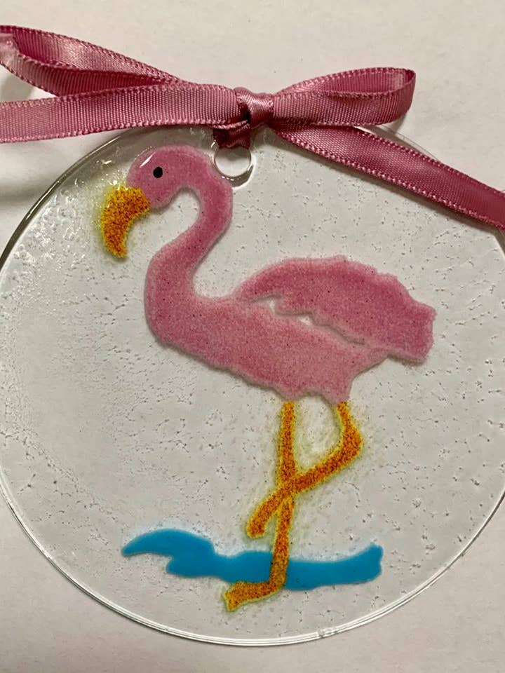 Pink Flamingo Suncatcher/Ornament for wholesale by Folio Art Glass