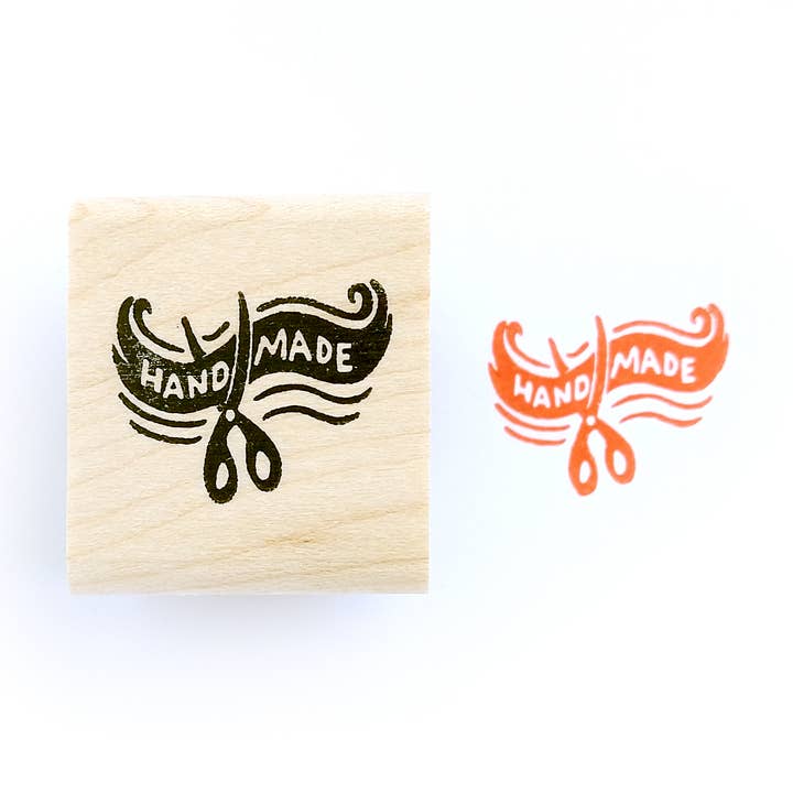 Handmade Scissors and Ribbon Rubber Stamp for wholesale by Peppercorn Paper