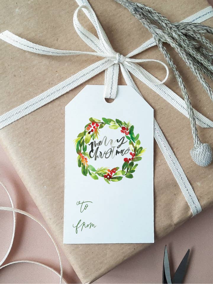 Feliz Grinalda de Natal Presente/Etiqueta de Presente por atacado de Dawningrace Art Studio