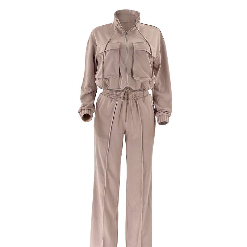 HIDDENBRAND - Wholesale Lounge Set - Women's - Drawstring zip-up sweatshirt & pant 2 piece set outfits18