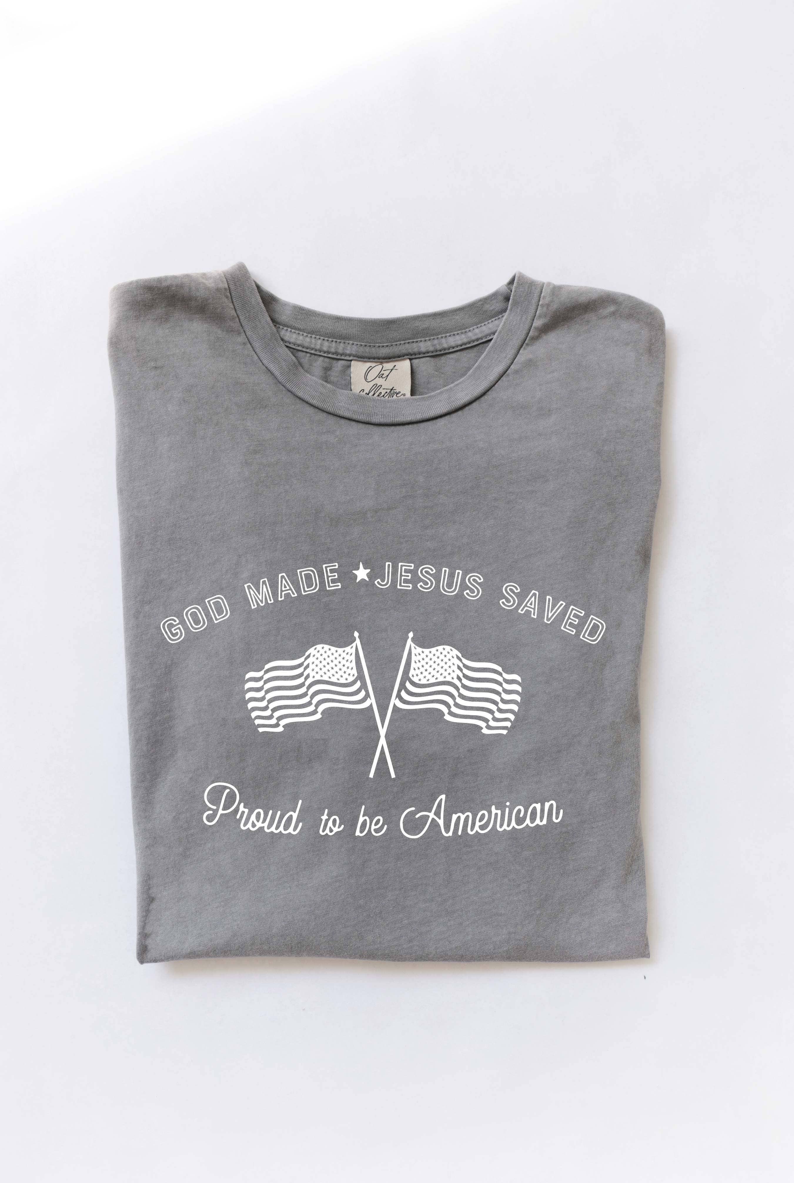 OAT COLLECTIVE - Vente T-shirt sérigraphié – femme - Haut graphique en tissu minéral délavé GOD MADE4